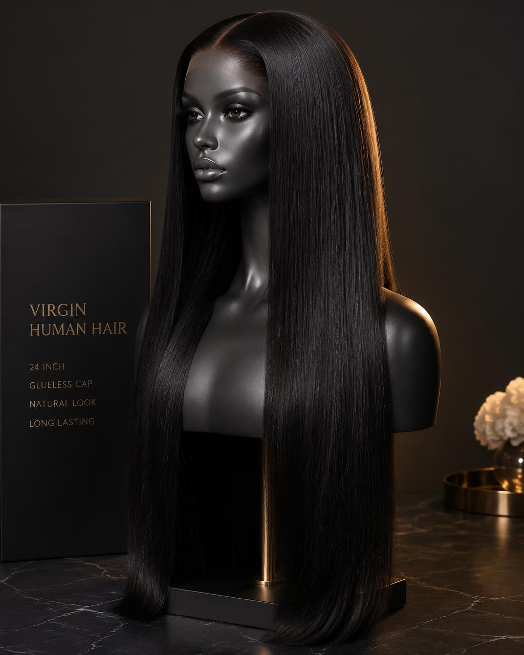 Couture Human Hair Wig — Midnight 24"